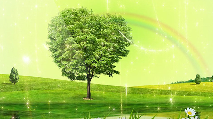清新绿色粒子梦想树LED背景视频