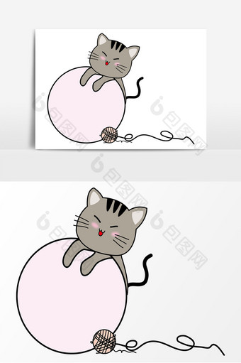 卡通毛线球猫咪ai矢量边框图片