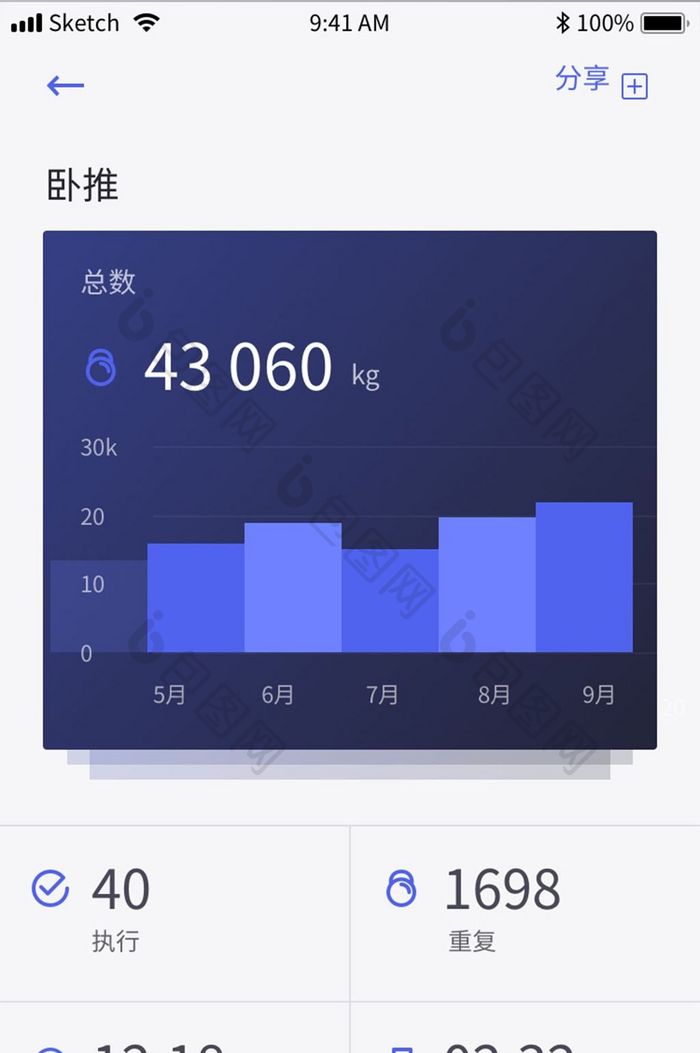 扁平简约锻炼健身app项目数据移动界面