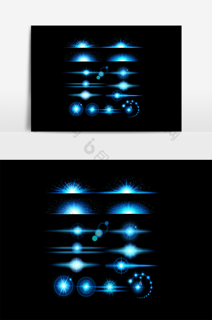 手绘蓝色光线星光元素