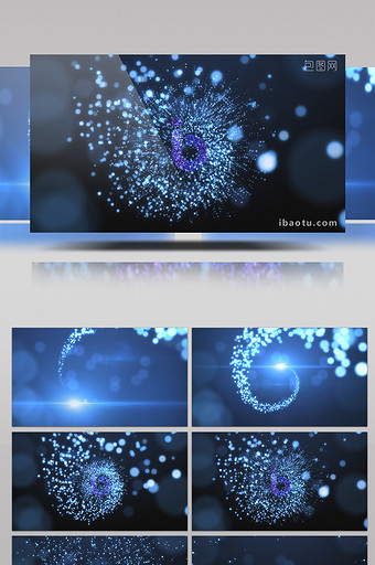4K蓝色粒子汇聚LOGO演绎PR模板图片