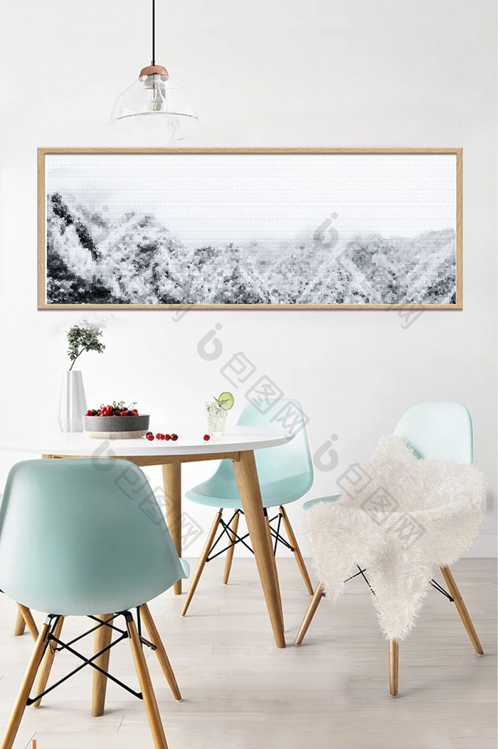 像素黑白风格自然高山雪景风景客厅装饰画