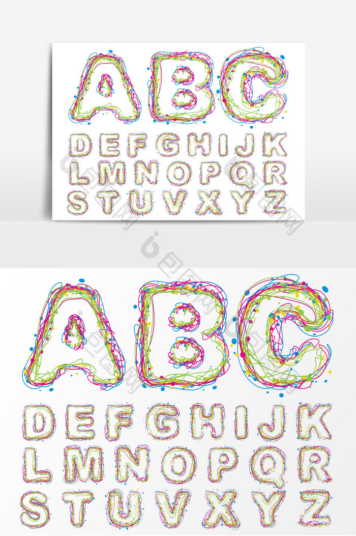 彩色画笔勾勒出英文字母效果矢量元素