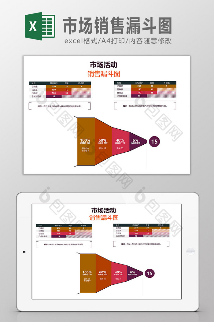 市场销售漏斗图Excel模板