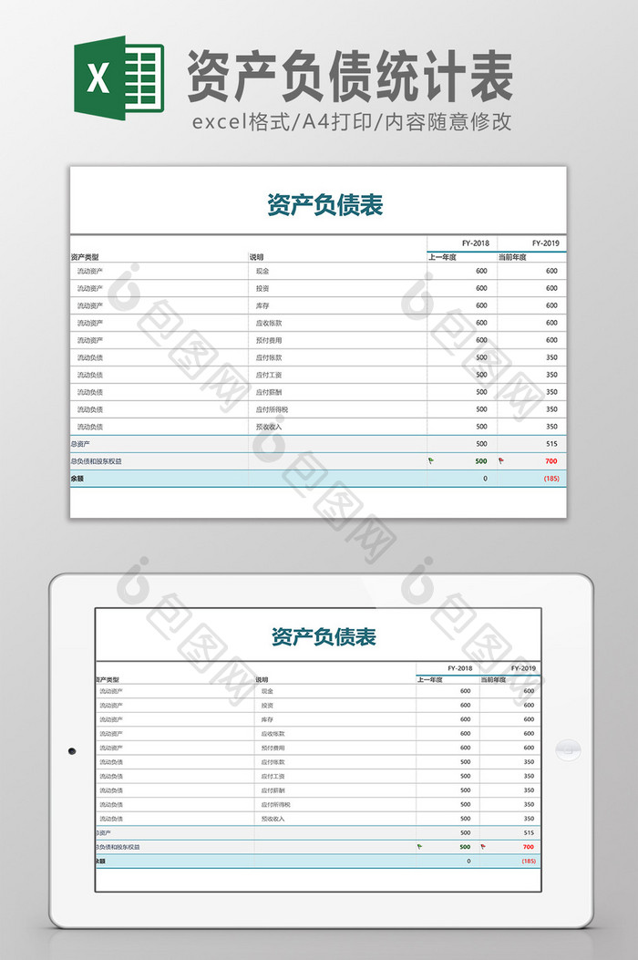 资产负债统计表Excel模板