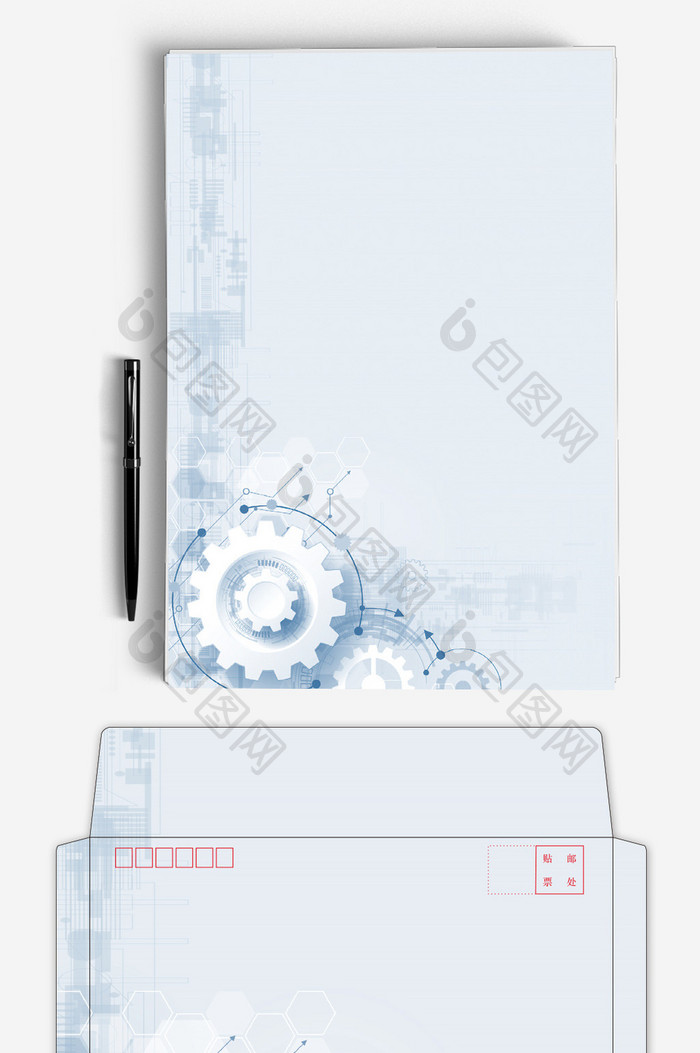 简约商务科技风格信封信纸背景word模板