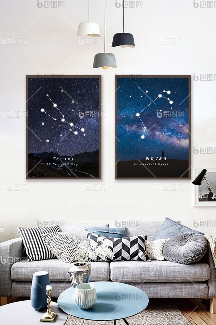 北欧时尚白羊金牛十二星座客厅书房装饰画-北欧时尚白羊金牛十二星座客厅书房装饰画效果图-【包图网】