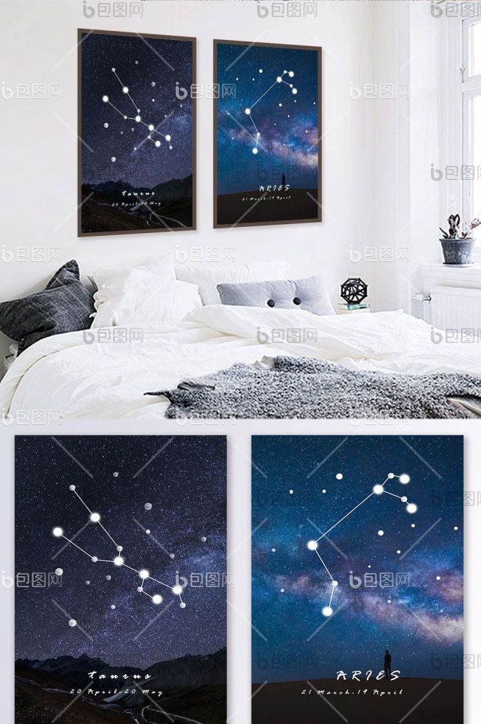 北欧时尚白羊金牛十二星座客厅书房装饰画-北欧时尚白羊金牛十二星座客厅书房装饰画效果图-【包图网】