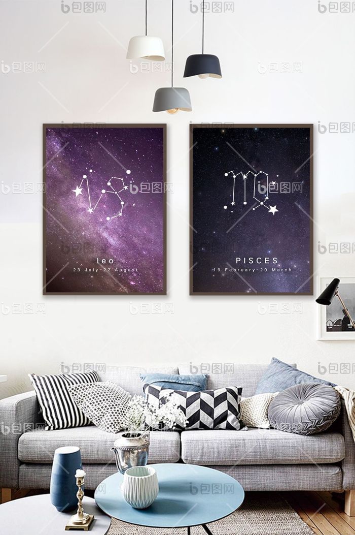 北欧时尚狮子双鱼十二星座客厅书房装饰画-北欧时尚狮子双鱼十二星座客厅书房装饰画效果图-【包图网】