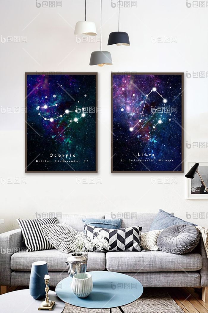 北欧时尚天秤天蝎十二星座客厅书房装饰画-北欧时尚天秤天蝎十二星座客厅书房装饰画效果图-【包图网】