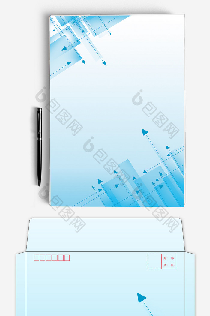简约科技蓝色商务信封信纸背景word模板