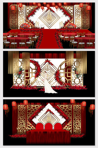 新中式红色唯美大理石婚礼效果图图片