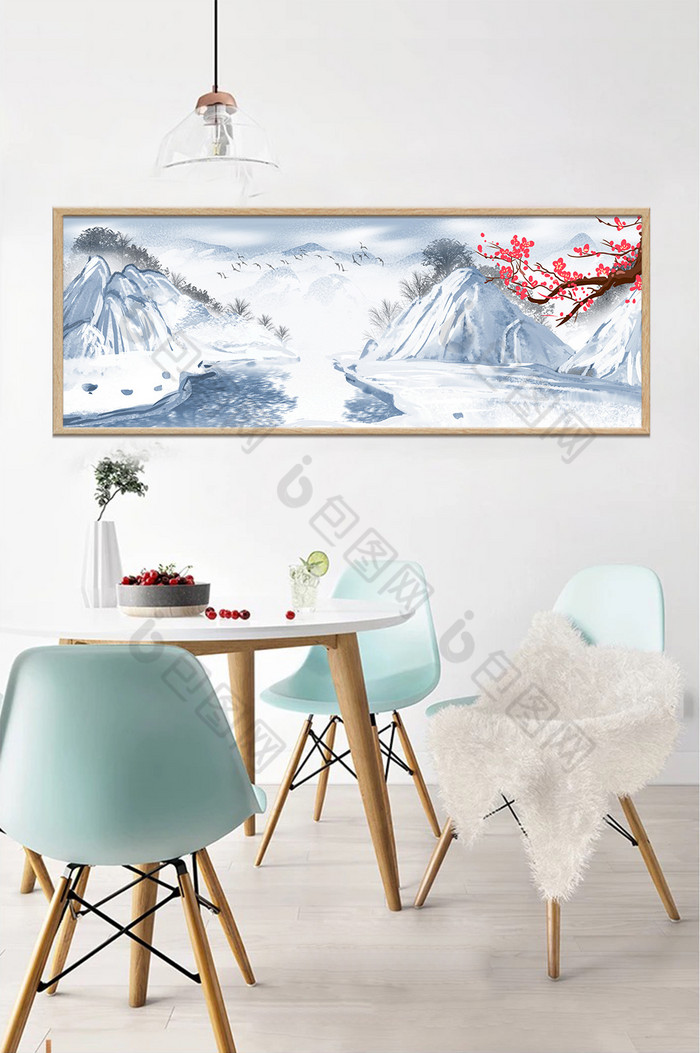 中式水墨山水风景梅花客厅装饰画图片图片