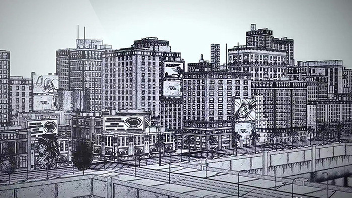 科技企业手绘城市建筑led视频背景素材