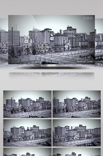 科技企业手绘城市建筑led视频背景素材图片