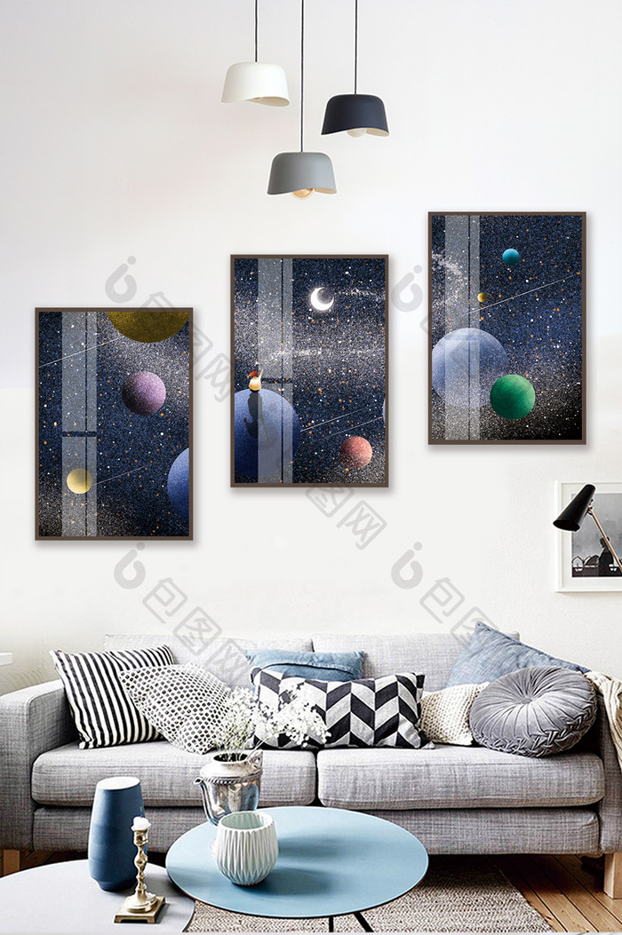 手绘银河星空风景卧室客厅晶磁装饰画
