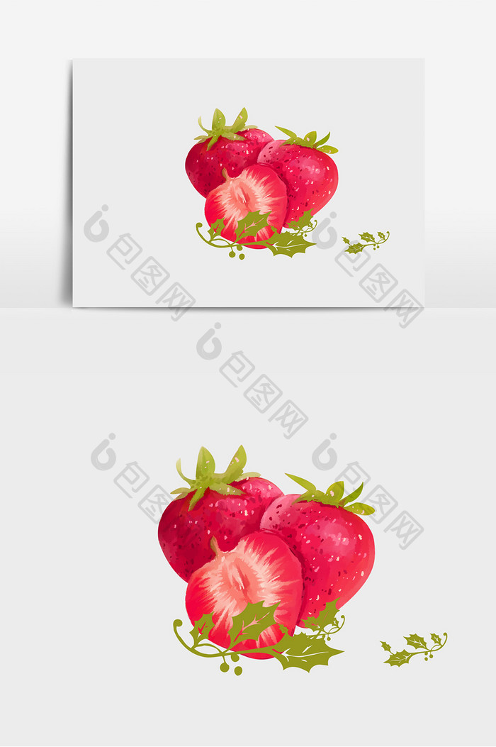 鲜红水果草莓手绘卡通元素