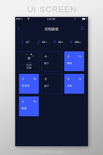 深蓝色家庭空调温度湿度控制面板展示界面图片下载