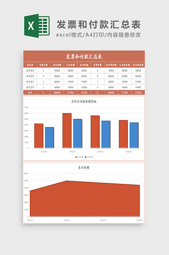 发票和付款汇总表Excel模板图片