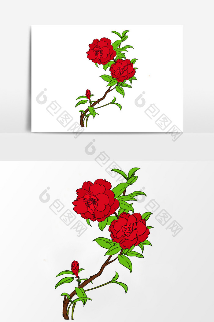 淡彩红色玫瑰花元素