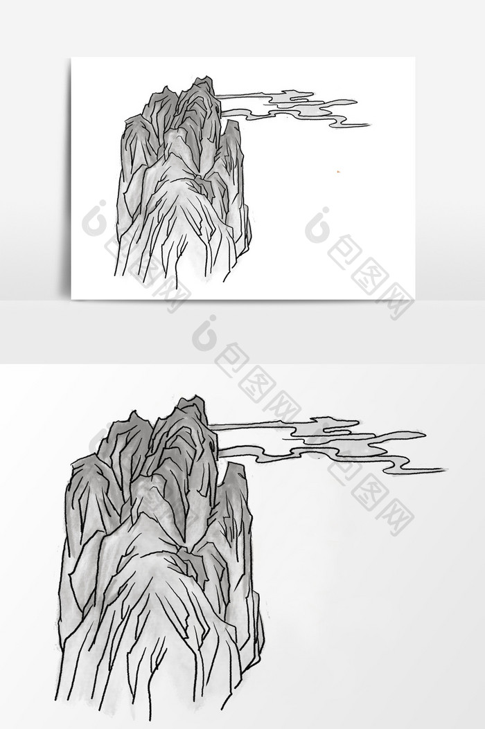 单色水墨画山体元素
