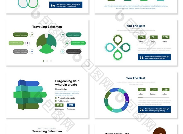 40页绿色商务人物信息可视化PPT图表