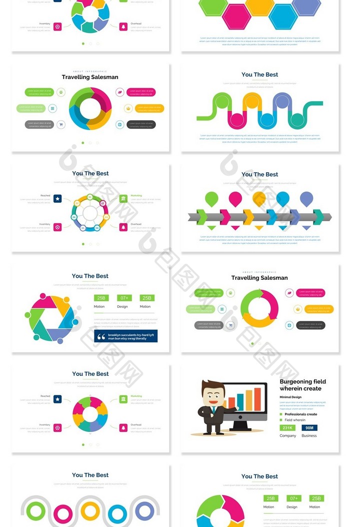 40页亮色多彩环形信息可视化PPT图表