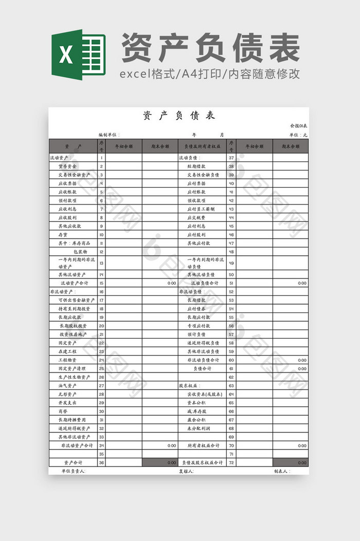 资产负债表Excel模板