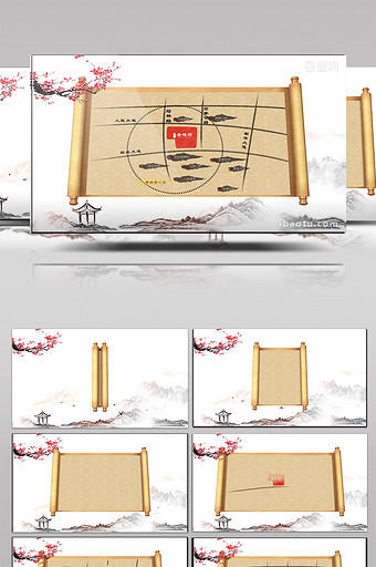 中国风卷轴地产企业集团区位展示模板图片