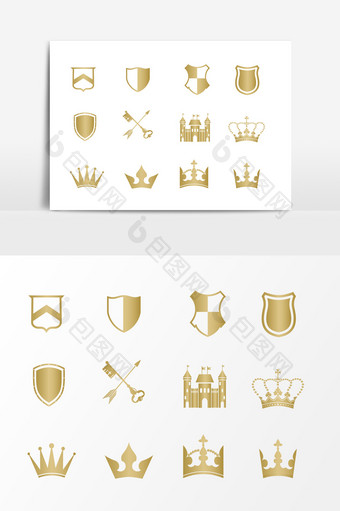 手绘金色皇冠盾牌设计元素图片