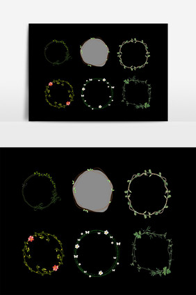 手绘植物花环边框元素