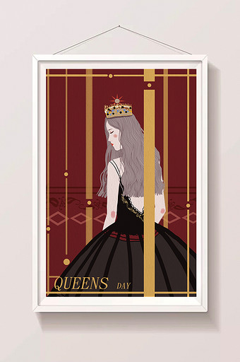 暖色清新风格美丽女王女王节插画图片