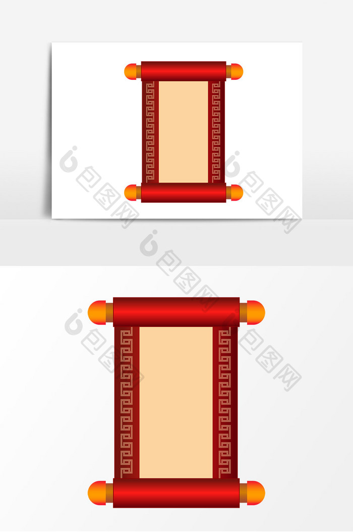 春节红色卷轴元素设计