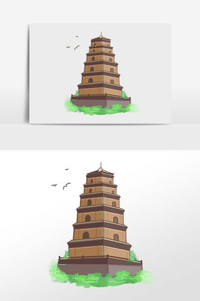 著名建筑陕西大雁塔插画