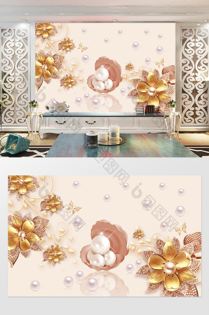 唯美珍珠花卉背景墙