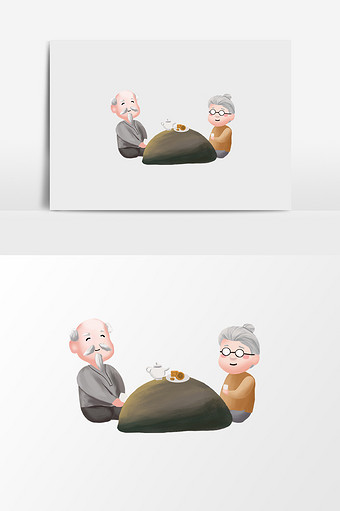 吃东西的老爷爷和老奶奶插画元素图片
