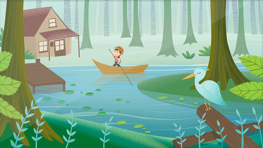 水边女孩gif插画gif蓝色浮世绘唯美织布鹤的报恩传说gif插画gif1920x