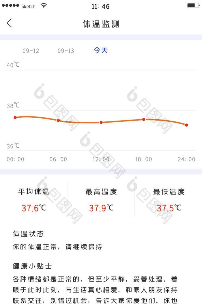 红色简约风格线条统计体温检测展示界面