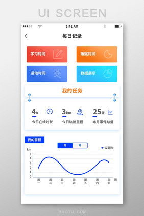 蓝色简约风格每日学习睡眠运动数据记录展示