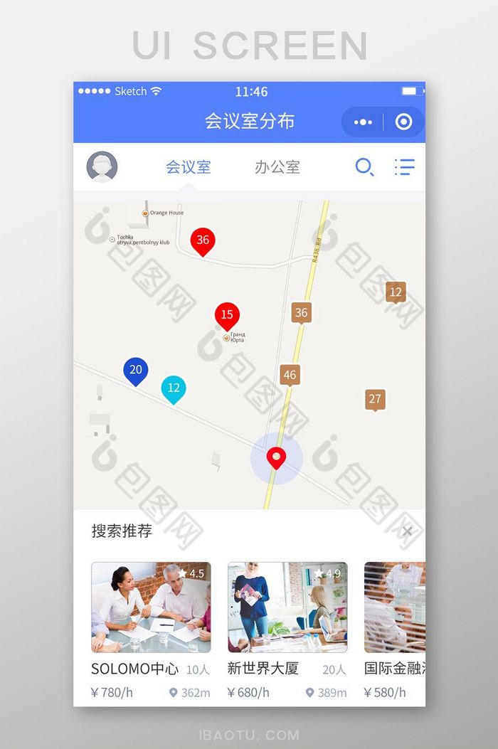 地图定位会议室分布搜索结果列表页面图片图片