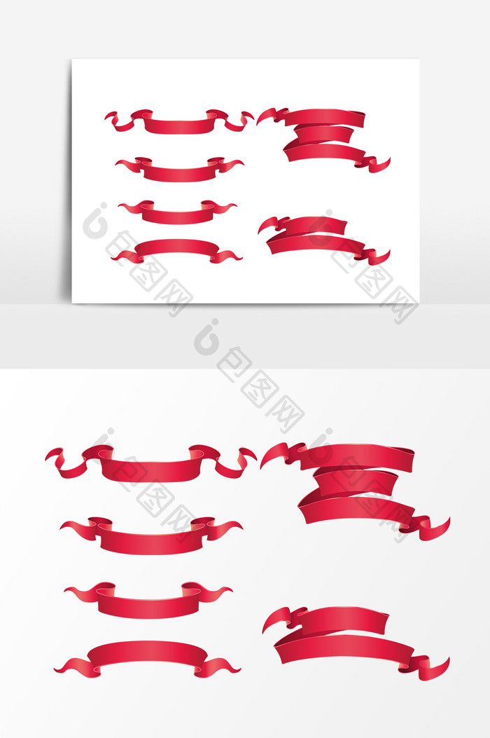 手绘红色丝带元素设计