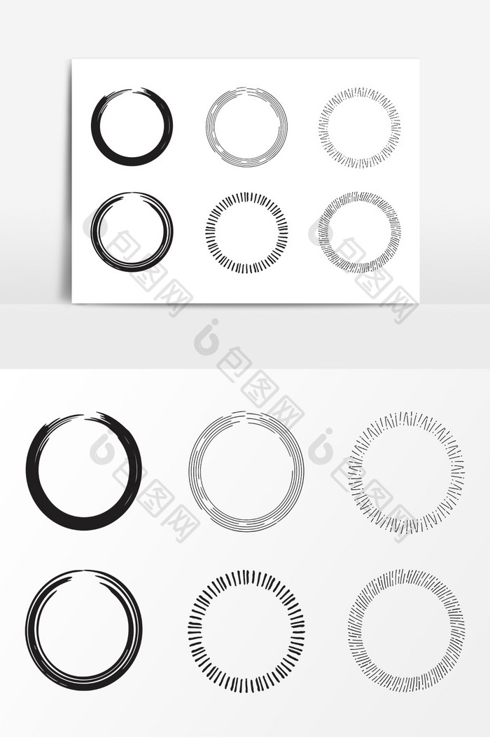 简约黑色手绘线描圆形边框元素
