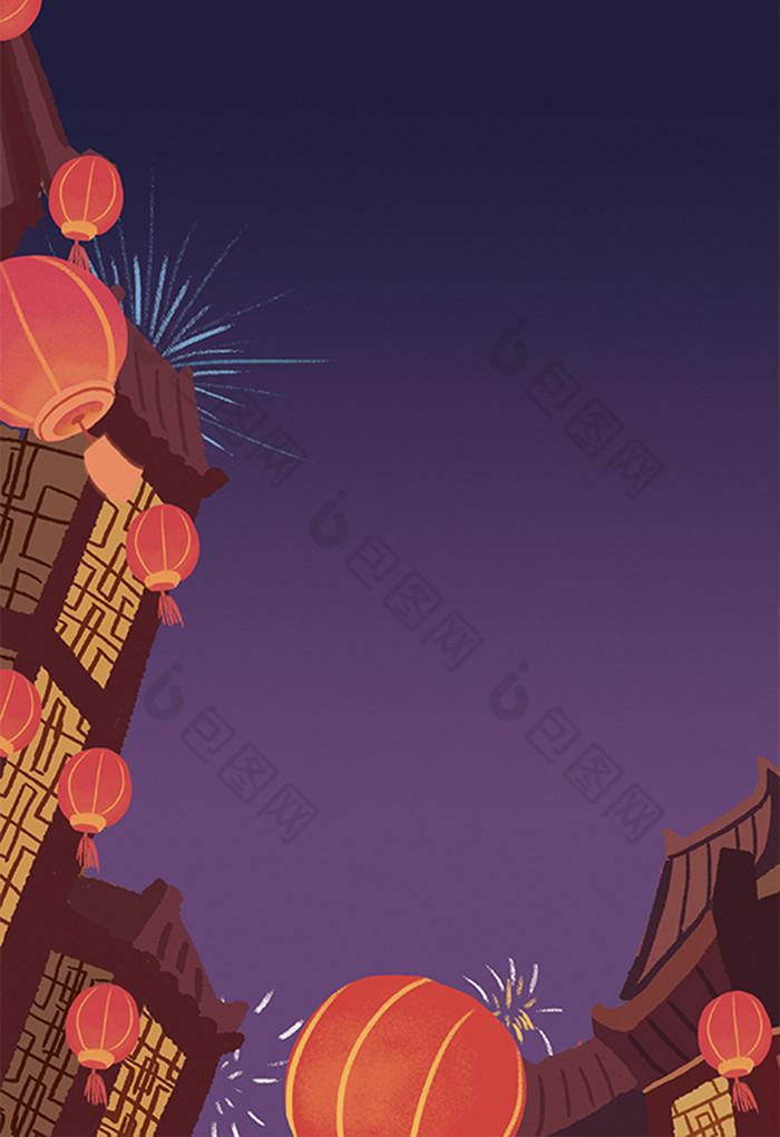 元宵节挂灯插画图片