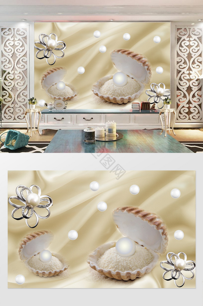 欧式珍珠花朵背景墙图片