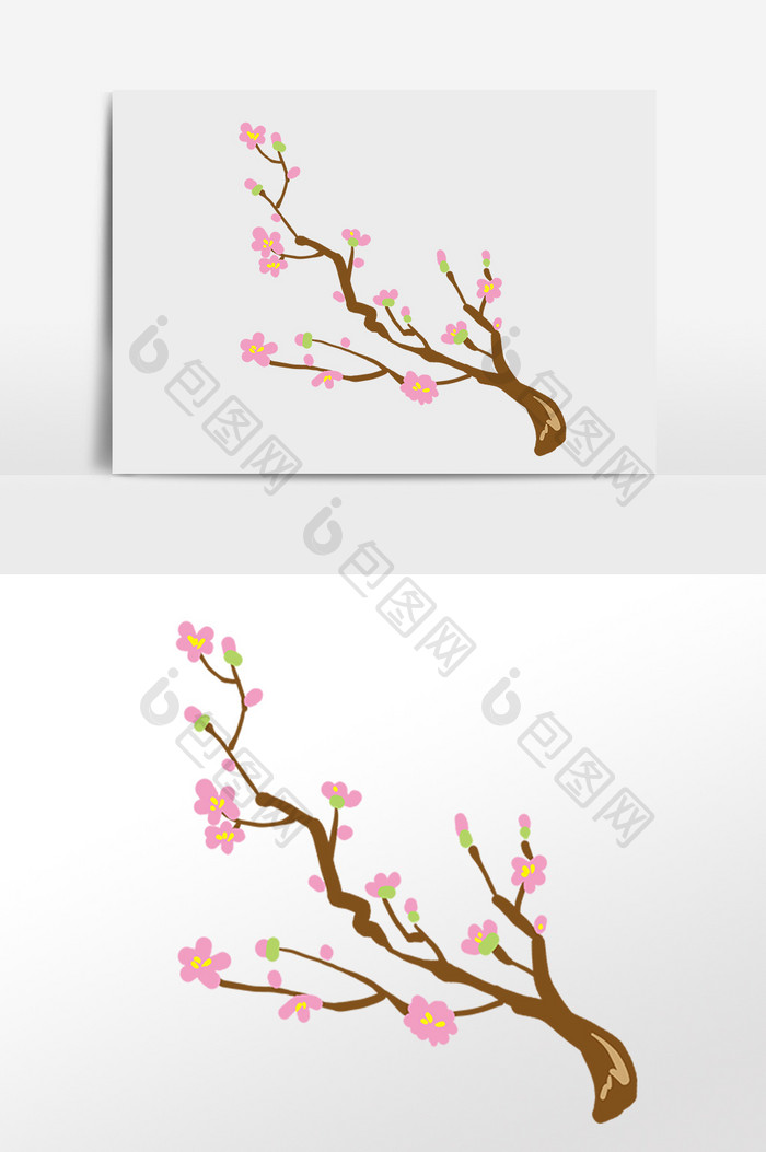 手绘春季盛开的桃花树插画