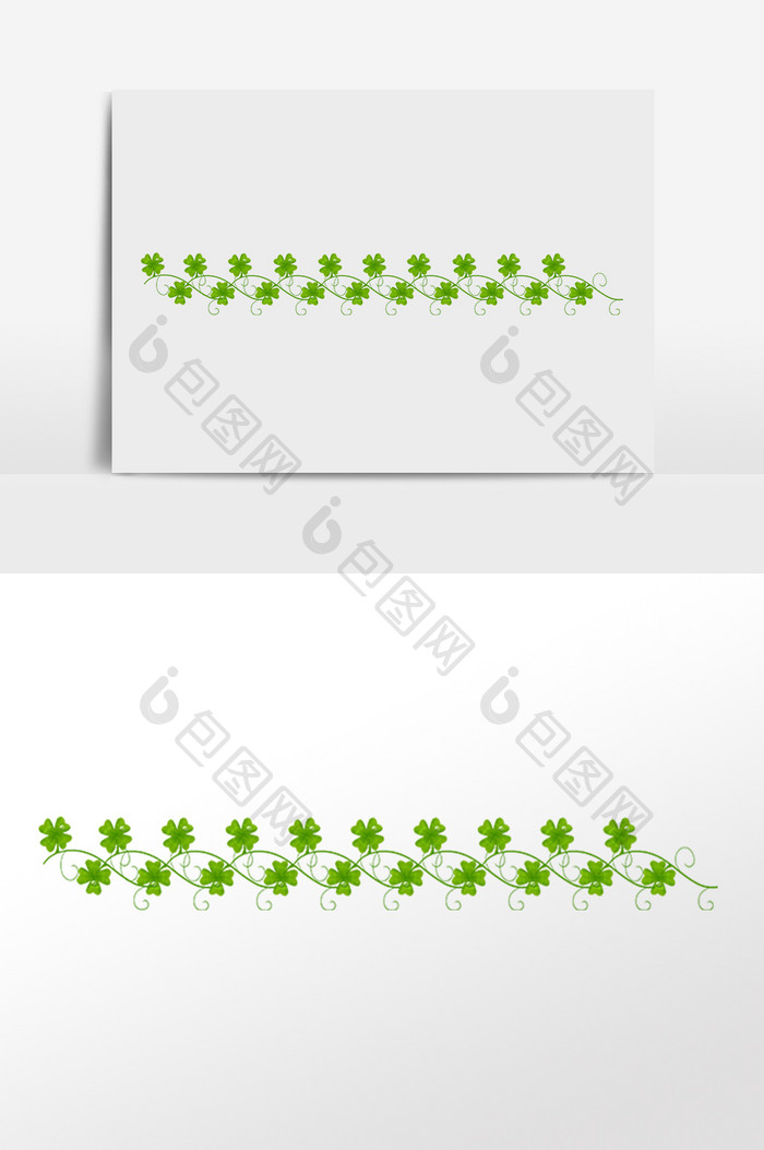 手绘植物绿色叶柳分割线插画