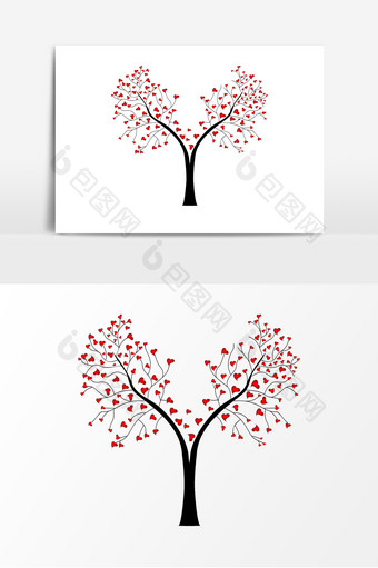 爱情树开满红色桃心效果元素图片