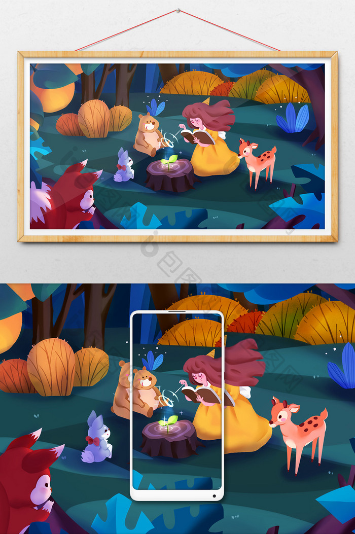 Gif森林动物童话治愈动态插画 图片下载 包图网