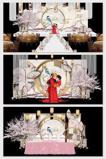 中国风唯美粉色婚礼效果图图片