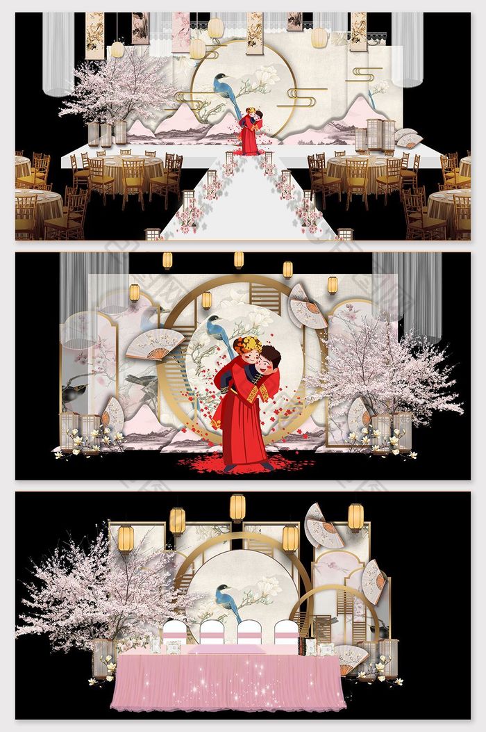 中国风唯美粉色婚礼效果图
